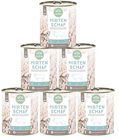 naftie Premium Hundefutter 100% Hirten Schaf - Reinfleisch pur - Hundenassfutter zum Mischen - glutenfrei getreidefrei - Sparpaket 6X 800g Dosen