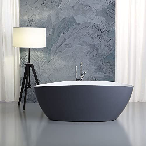 Kiamami Valentina - Rachele 150X70X56 cm Design Oval Freestanding Salle de Bain en Marbre Gris
