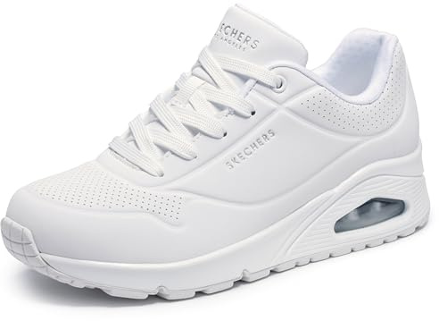 Skechers Damen UNO Stand On Air Weit Trainers, White Durabuck/Mesh, 39.5 EU Weit