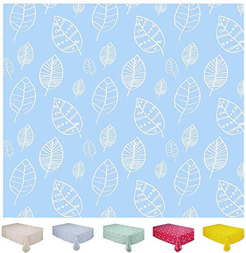 Wachstuch Tischdecke Abwaschbar Eckig 140 x 200 cm Blätter Hellblau