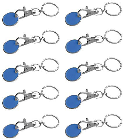 10x Metall Schlüsselanhänger mit Einkaufschip / Farbe: blau