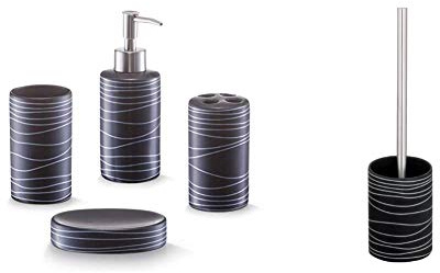 Zeller 18252 Bad-Accessoires-Set, 4-teilig, Keramik, schwarz + WC-Bürste, schwarz, Keramik, ca. 10 x 10 x 35 cm