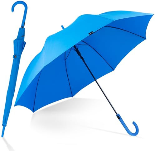 RUMBRELLA UV Stick Umbrella Automatic Open UPF 50+ Windproof Umbrella with J Hook for Men and Women, 50 incges Royal Blue