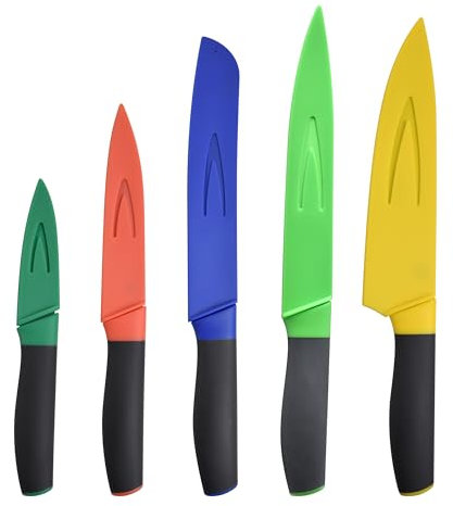 UNITED COLORS OF BENETTON. BE079 Set 5 cuchillos de cocina con funda/protector Casa Benetton, Acero Inoxidable