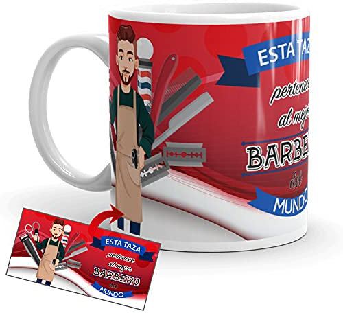 Kembilove Taza de Café del Mejor Barbero del Mundo – Taza de Desayuno para la Oficina – Taza de Café y Té para Profesionales – Tazas de Cerámica de Profesiones – Ideal para Regalar