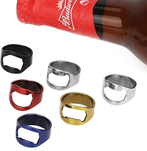 Pwsap 6 Stück Edelstahl Kreative Ring Bierflaschenöffner, Neuheit Finger Werkzeug zum Entfernen von Bierflaschenöffner, Finger Flaschenöffner Ring für Bierflaschen Werkzeug Bar Zubehör, Mehrfarbig
