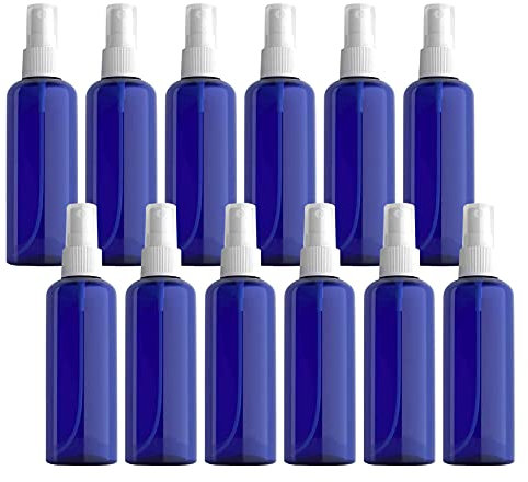 ZEOABSY 12 Pièces 100ml Vaporisateur Vide, Bleu Petits Vaporisateur en Plastique, Flacon Spray Vide, Atomiseur Parfum, Bouteilles avec Pompe de Pulvérisation Noir de Voyage