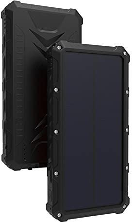 TWDYC Banque d'alimentation solaire 36000 mAh, étanche, 2 batteries externes USB, chargement rapide sans fil Qi avec lumières LED, compatible avec Apple, Samsung et tablettes (36000 mAh, noir)