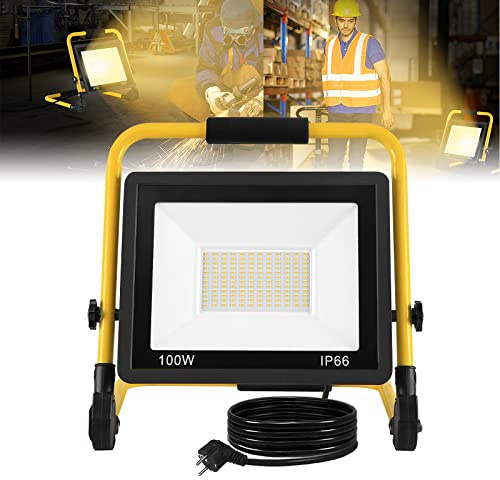 ACXIN LED Baustrahler, LED Arbeitsleuchte für Innendekoration, Baustelle, Werkstatt, Garten oder Garage, IP66 Wasserdicht, Warmweißes, 100W 8500LM
