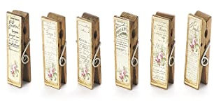 NUVOLE DI STOFFA Set 6 mollette Charlotte a Fiori Legno MDF Beige 7x1,8x1,5 cm