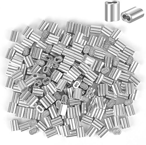 Chudian 200 piezas Cable de Manga de Aluminio Casquillos de Aluminio con Férulas Dobles para Cables de Acero, Manguito de Bucle de Aluminio de 2 mm diámetro (Plateado)