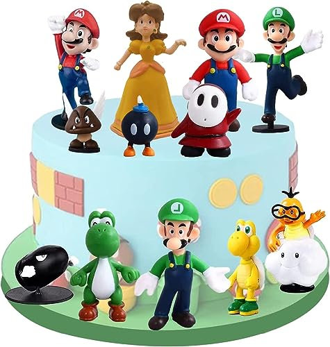 NA Mario Tortendeko 12 Stück,Super Mario Tortendeko,Super Mario Kuchen Deko,Cake Topper Super Mario,Mario Kuchen Dekoration,Mario Figuren Set für Burtstag Deko,Kinder Geburtstag Party