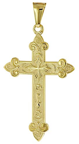 trendor Kreuz-Anhänger Gold 585 (14 Karat) 40 x 27 mm zeitloser Halsschmuck für Herren, elegante Geschenkidee aus Echtgold, 51998
