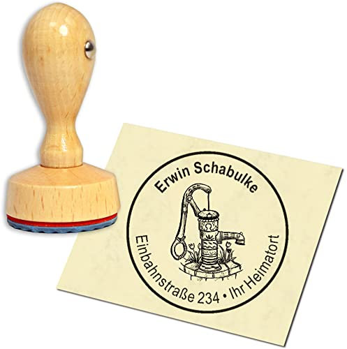 Stempel Adressstempel Holzstempel - alter Brunnen - rund ∅ 40mm personalisiert als Firmenstempel Namensstempel Bürostempel
