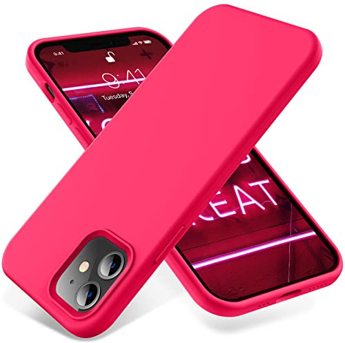 OTOFLY Compatible with iPhone 12 Case and iPhone 12 Pro Case 6.1 inch(2020),[Silky and Soft Touch Series] Premium Soft Liquid Silicone Rubber Full-Body Protective Bumper Case,Neon Pink