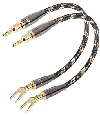 SKW Serie HI-FI BiWire Jumpers, Cable jumper para altavoz, Cobre de alta pureza Banana a Spade Cable de puente para altavoz - 2 cables/set