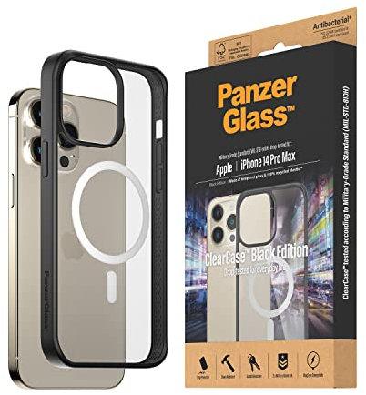 PanzerGlass™ HardCase para iPhone 14 Pro MAX | Funda Compatible con MagSafe para iPhone 14 - Carcasa Trasera de Vidrio Templado a Prueba de Golpes con Marco de TPU Absorbente de Impactos