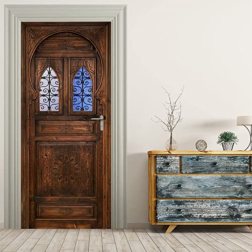 VIRANDA Türtapete Selbstklebend TürPoster 3D - Holztür - Türaufkleber Türfolie für Tür verschönern deko 77x200cm