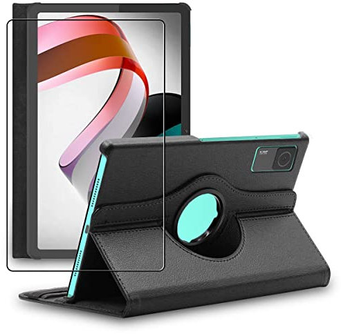 ebestStar - Coque pour Xiaomi Redmi Pad, Etui Rotatif 360, Housse Protection PU Cuir, Noir + Verre Trempé