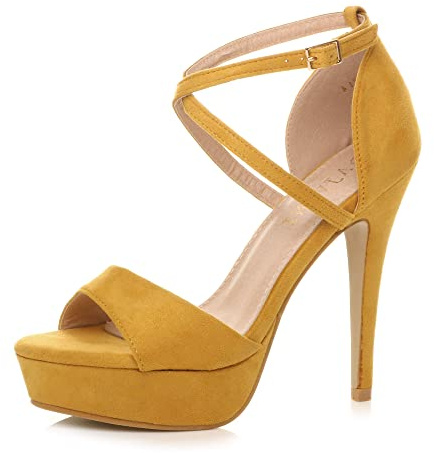 AJVANI Womens ladies platform high heel peep toe cross over strappy sandals shoes size