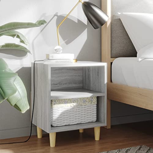 WIFESE 2er Set Nachttisch mit Massivholz Beinen 40x30x50 cm Nachtkästchen Nachtschrank Boxspringbett Beistelltisch Grau Sonoma Eiche Nachtkommode Nachttischschränke Offenen Fächern Holzwerkstoff