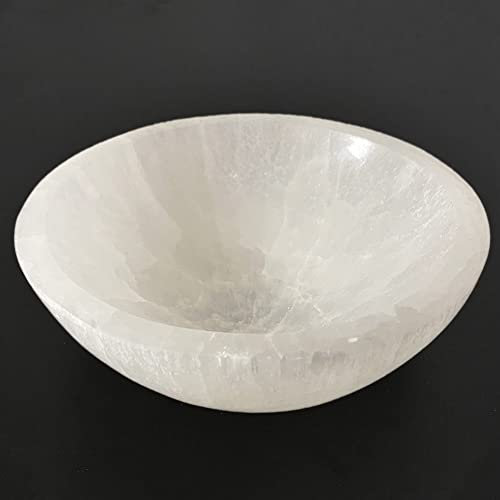 MOGEMT Large Selenite Bowl Hand-Carved Round Selenite Crystals Bowl for Cleansing, Charging, Smudging, Healing, Decoration or Gift 5.3-5.7 Inch