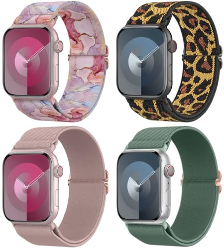 Delidigi 4 Piezas Trenzada Correas Compatibles con Apple Watch 40mm 44mm 46mm 42mm 45mm 41mm 38mm 49mm, Correa de Reemplazo Estirables Elásticos para iWatch Series 10 9 8 7 6 5 4 3 2 1 SE, Ultra 2