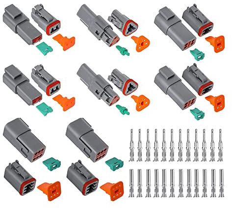 HUAZIZ 8 Sets Impermeabile Auto Connettore Elettrico DT/2/3/4/6 Pin Way Terminale Filo Connettore Spina Sigillato Grigio Maschio e Femmina Auto Impermeabile Filo Elettrico Connettore Spina