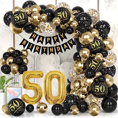 50 Geburtstag Deko Luftballon 50. Geburtstag Junge Mädchen 50 Jahre Geburtstagdeko Schwarz Gold Ballon Happy Birthday Girlande Deko 50. Geburtstag Konfetti Luftballons Birthday party Dekoration(50)