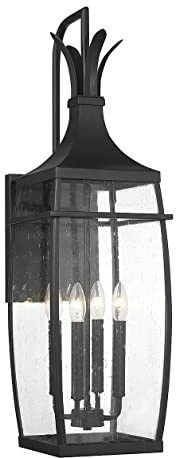 Savoy House 5-764-BK Montpelier Modern Farmhouse Clear Seeded Glass Outdoor Wall Lantern, 4-Light 160 Total Watts, 32 H x 10 W, Matte Black