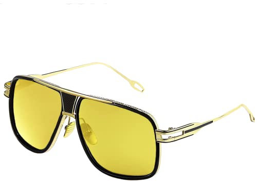 Johiux Retro Sonnenbrille Herren 80er Brille Vintage Piloten Sonnenbrillen,Mode Metallrahmen Herren- und Damenbrille Gold Neutrale Steampunk-Brille.