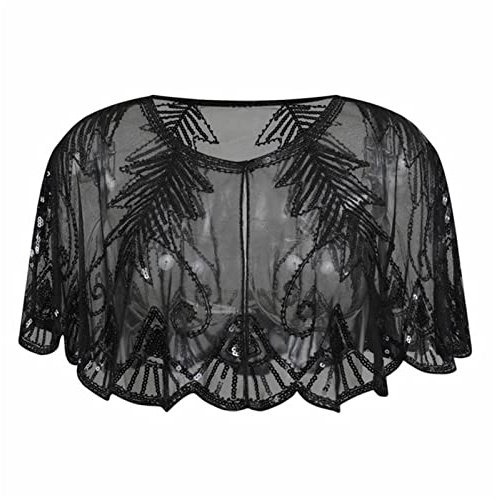 GIBZ Pailletten Schal und Wraps für Damen Elegantes Abend Cape Weiche Strickjacke 1920er Vintage Stola, Schwarz