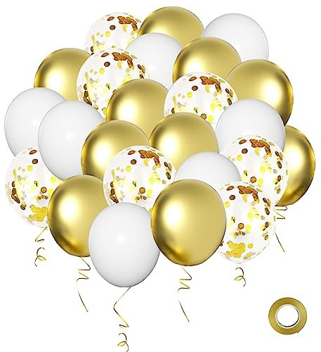 70pcs Weiße und Goldene Luftballons, 30cm Metallic Gold Luftballons Weiße Luftballons, goldene Konfetti-Luftballons für Geburtstage, Hochzeiten, Jubiläen, Abschlussfeiern, Party Dekorationen