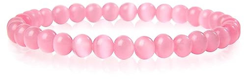 AWAVM Rosa 6mm glatte Naturstein Perlen Armband, modische und charmante elastische Armband, Opal Armband, viel Glück, Geschenk