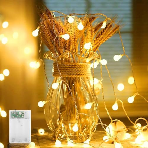 A.bigwhale Cadena de luces a batería, 30 luces LED, blanco cálido, interior/exterior, cadena de luces, impermeable, para decoración de balcones, terraza, jardín, fiestas, Navidad, bodas
