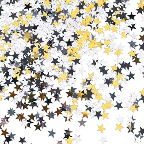 ENLACE Sterne Konfetti Geburtstagsdeko,4000 Stück Tischdeko Geburtstag,Glitzer Konfetti Schwarz Gold Silber,Confetti Sterne Deko,Konfetti Stern für Hochzeit,Jubiläen,DIY-Basteleien, EKGS-0009
