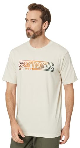 Carhartt Herren-T-Shirt, lockere Passform, leicht, kurzärmelig, Logo-Grafik, Hafermilch, L