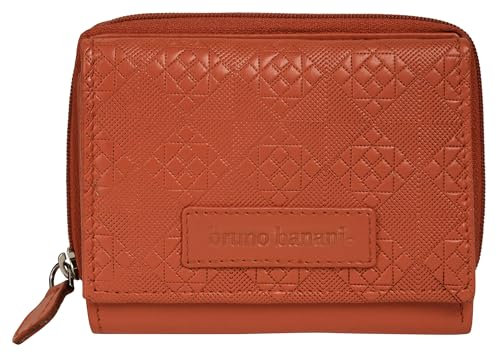 bruno banani kleine Geldbörse im Querformat Echt Leder Damen Portemonnaie, Geldbeutel aus Rindleder, Brieftasche mit 6 Kartenfächern, Druckknopfverschluss Papaya 022055
