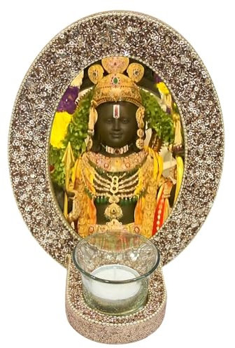 Ayodhya Ram MandirLord Ram Lalla Ji Picture/Ram Lalla Ji Photo Frame with Tealight Cup for Blessings Rose Gold Colour (Pack Of 1)