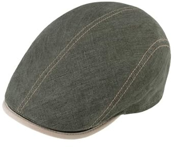 fiebig Brighton Flatcap aus Leinen | Schirmmütze mit Baumwollfutter | Schiebermütze mit Kontrastnähten (61-XL, olivgrün)