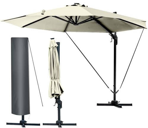 BRAST® Alu Sonnenschirm Ampelschirm | Ø360cm Beige | Schützhülle | viele Modelle | UV-Schutz 80+ | wasserabweisend | drehbar schwenkbar & höhenverstellbar