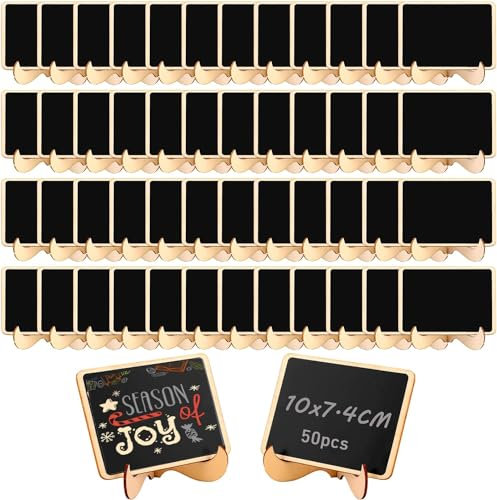 JMIATRY 50 Stück Kleine Tafeln Zum Beschriften, Kreidetafel Klein 10x7.4CM, Kreidetafel Aufsteller für Tischkarten Geburtstag, Platzkarten Hochzeit, Preisschilder, Buffet Schilder