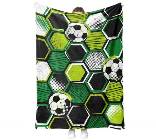 Fußball Kuscheldecke Flanell Decke Fußball-Muster Fleecedecke Flauschig Weich und Warme,3D Fußball Wohndecke Sofadecke Couchdecke Für Teens Erwachsene. (Style D, 150x200cm)