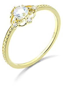 Beydodo Frauen Ringe Gold 585, Trauringe Krone mit Herz Mondstein Hochzeit Ring Damen Nickelfrei Größe 60