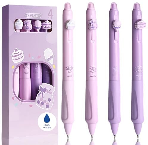 Radierbarer Kugelschreiber Stifte Set mit 4 Stift Kuchen Eis Nachspeisen Yummy- Kugel am Ende zum Entfernen der Tinte - Kugelschreiber Blau - Durchmesser der Mine 0,5 - Kugelschreiber Radierbar