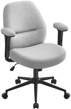 SONGMICS HOME Cross Legged Office Chair, Desk Chair with Adjustable Armrests, Adjustable Height, Wide and Soft Seat, Swivel Chair, Cotton-Linen Fabric, Dove Grey OBG035G02