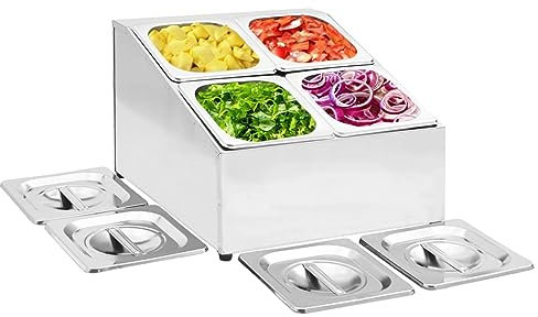 Sufrk Supporto Gastronorm con 4 Contenitori GN 1/6 in Acciaio Inox,Contenitore Portacondimenti