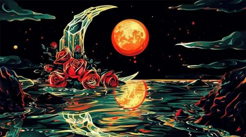 Lune Peinture par Numéros pour Adultes Rose Peinture à l'huile DIY 160x90cm Kits de Peinture au Numéro pour Enfants Adultes Débutants Peinture Acrylique et 3 Pinceaux Peinture Numero Adulte Paysage