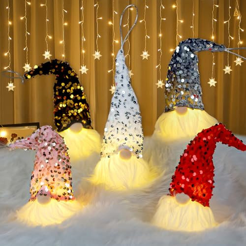 Weihnachtsdeko Figuren, 5 Stück Weihnachtswichtel mit Licht, Wichtel Figuren Weihnachten Deko, Wichtel Weihnachtsdeko Beleuchtet, Weihnachtswichtel Set für Weihnachtsdeko Büro Innen Fenster Dekoration
