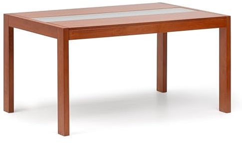 BOX FURNITURE Mesa Comedor de Madera Natural y Cristal Templado 145x90x75cm Acabado Color Cerezo